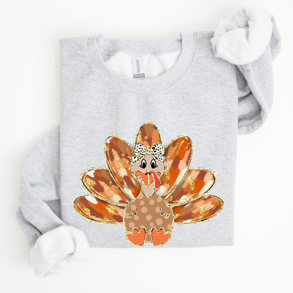 Thanksgiving Turkey Autumn Painted Graphic Fall Harvest Illustration Cozy Sweatshirt