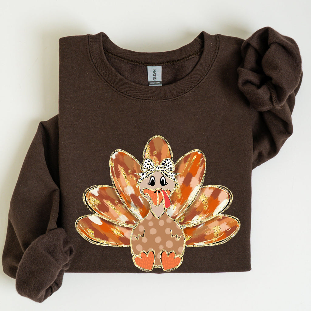 Thanksgiving Turkey Autumn Painted Graphic Fall Harvest Illustration Cozy Sweatshirt