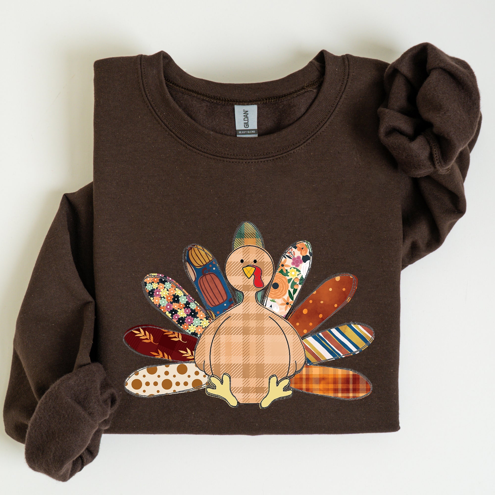 Thanksgiving Turkey Plaid Autumn Patterns Cozy Festive Decor Soft Fleece Lined Sweatshirt