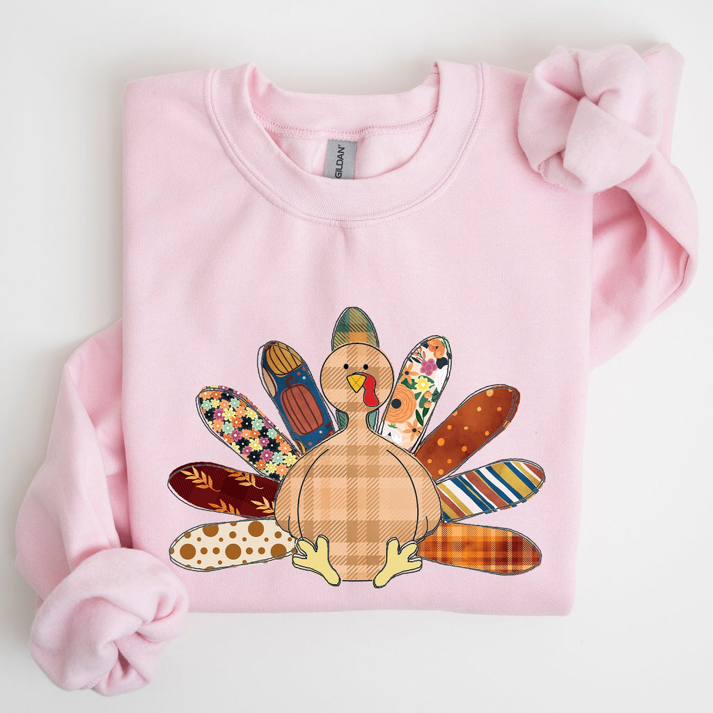 Thanksgiving Turkey Plaid Autumn Patterns Cozy Festive Decor Soft Fleece Lined Sweatshirt