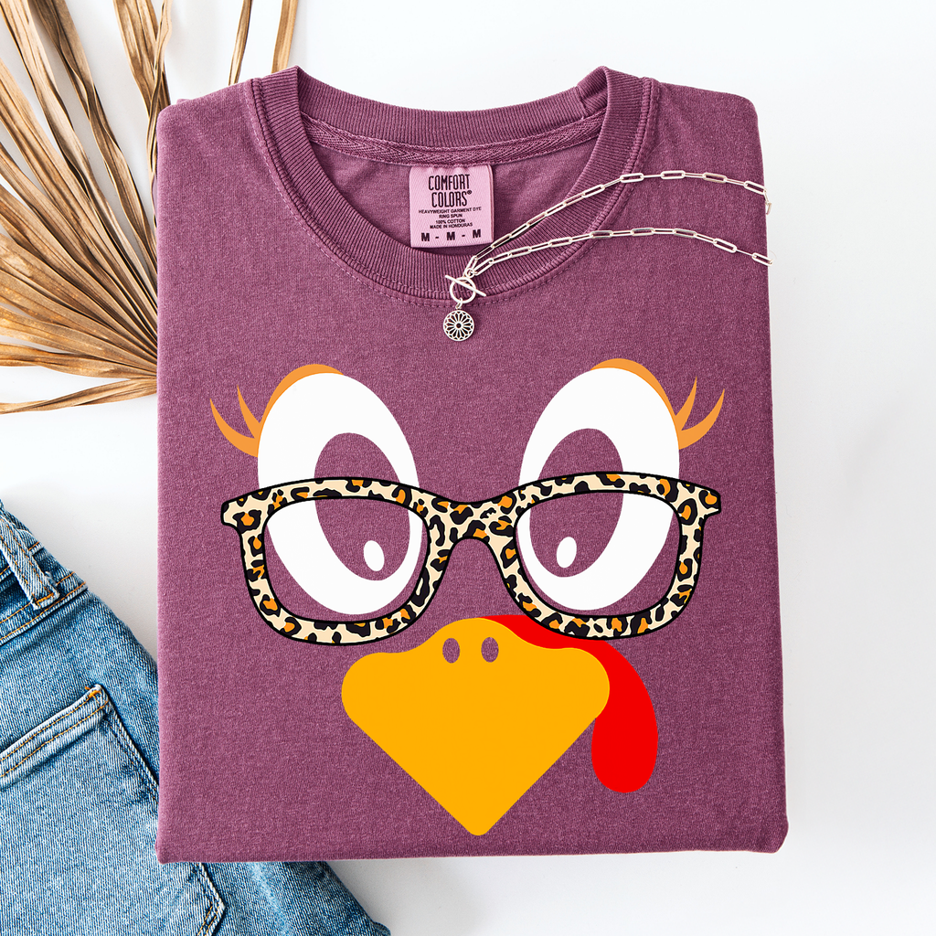Thanksgiving Teacher Turkey Leopard Print Watercolor Design Collection Comfort Colors Tee