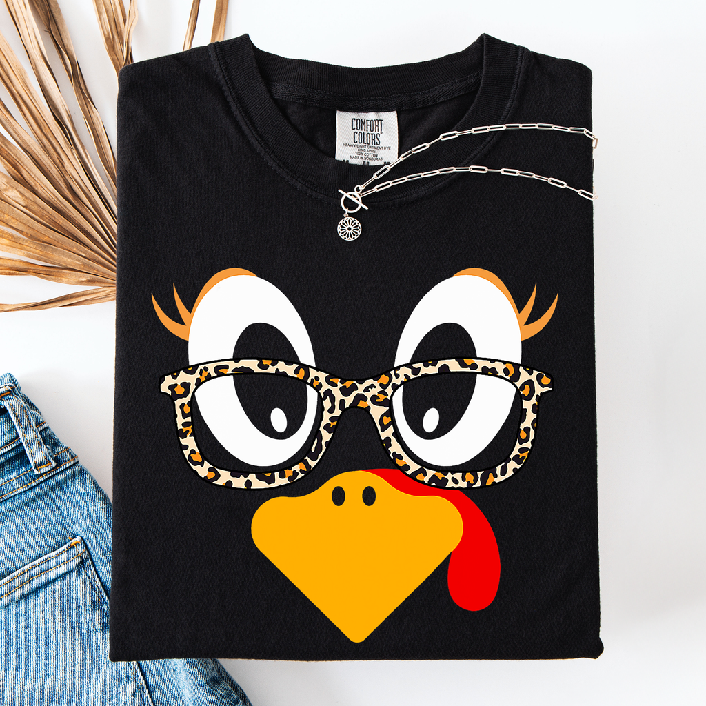 Thanksgiving Teacher Turkey Leopard Print Watercolor Design Collection Comfort Colors Tee