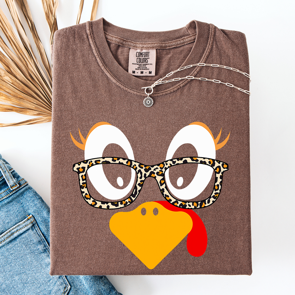 Thanksgiving Teacher Turkey Leopard Print Watercolor Design Collection Comfort Colors Tee