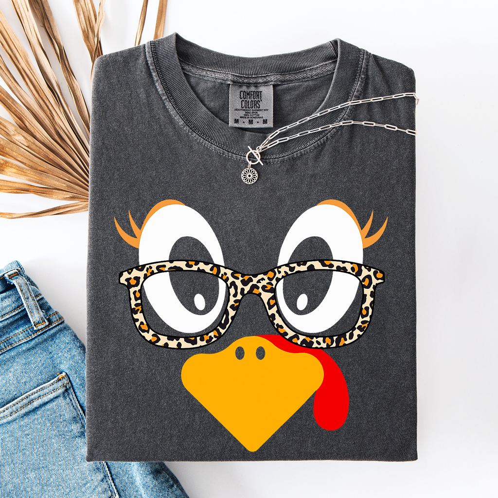 Thanksgiving Teacher Turkey Leopard Print Watercolor Design Collection Comfort Colors Tee
