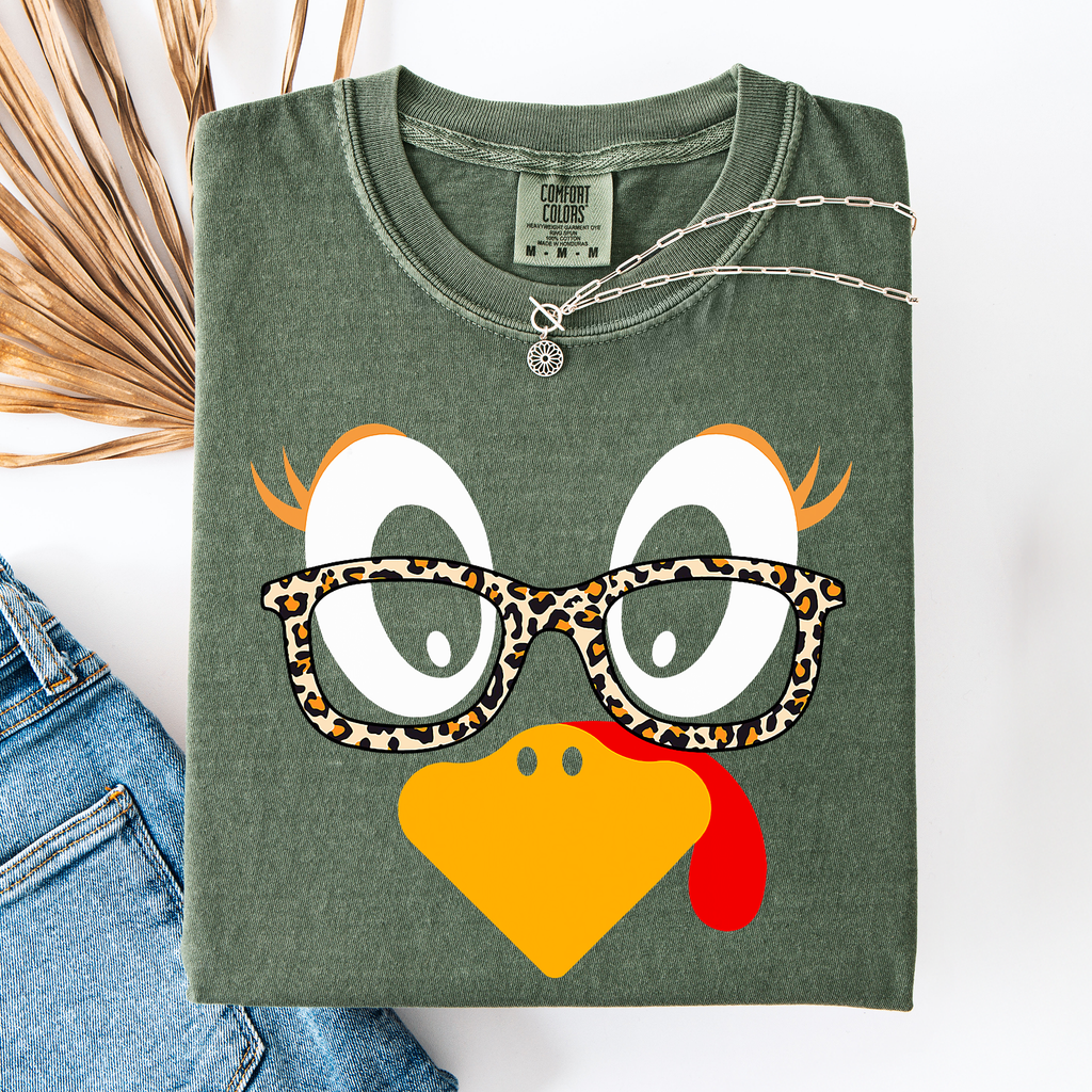 Thanksgiving Teacher Turkey Leopard Print Watercolor Design Collection Comfort Colors Tee