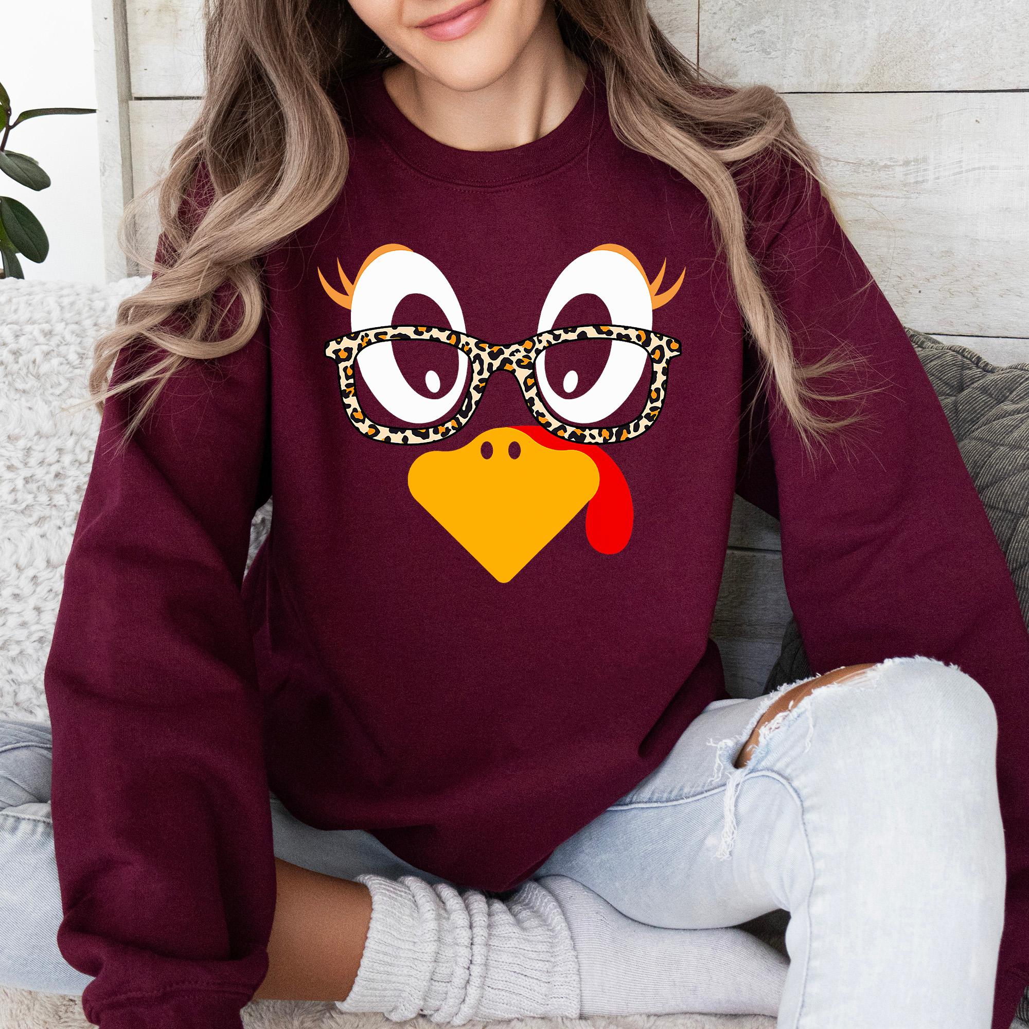 Thanksgiving Teacher Turkey Leopard Print Autumn Festive Cozy Classroom Style Sweatshirt