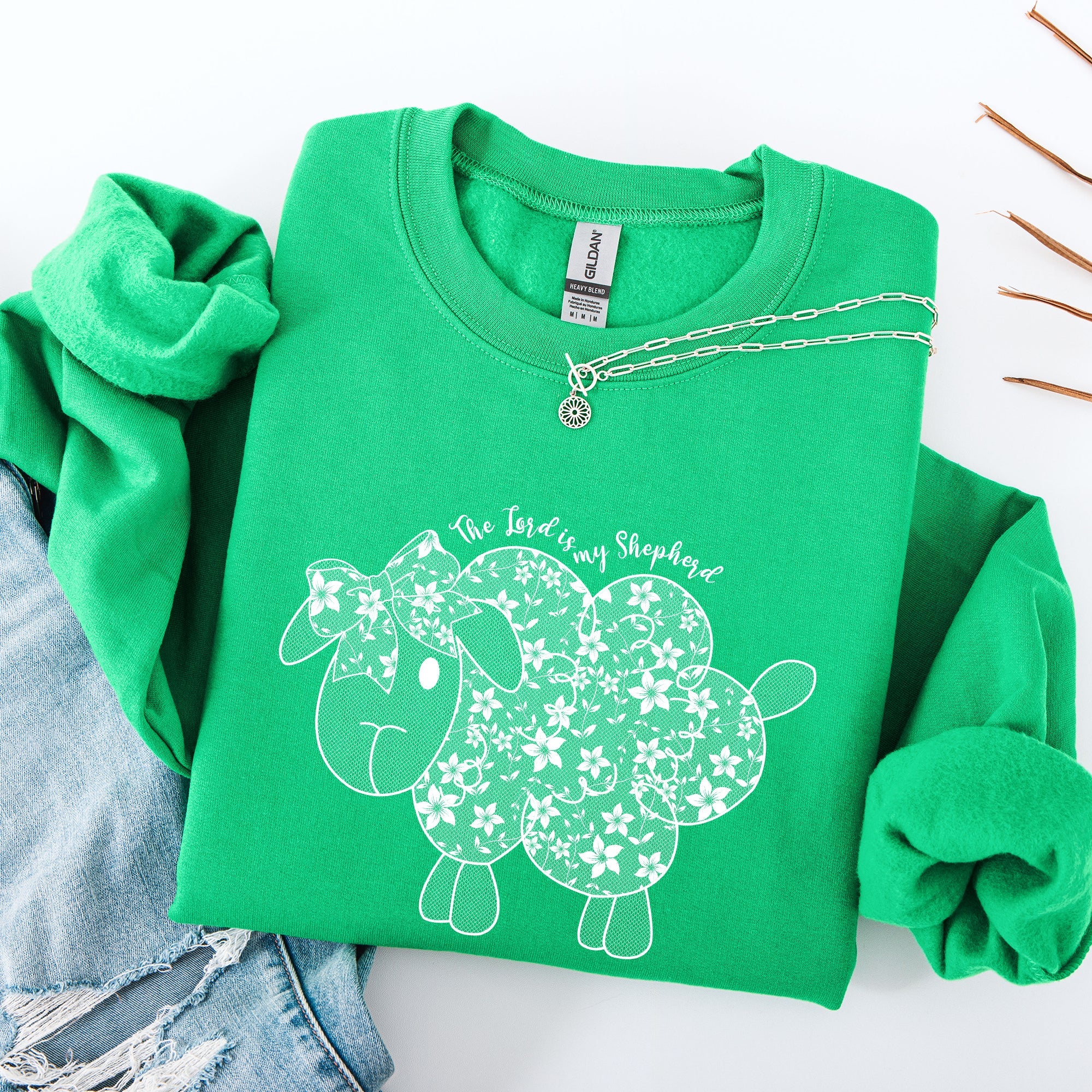 The Lord Is My Shepherd Faux Lace Sheep Christian Faith Religious Prayerful Sweatshirt