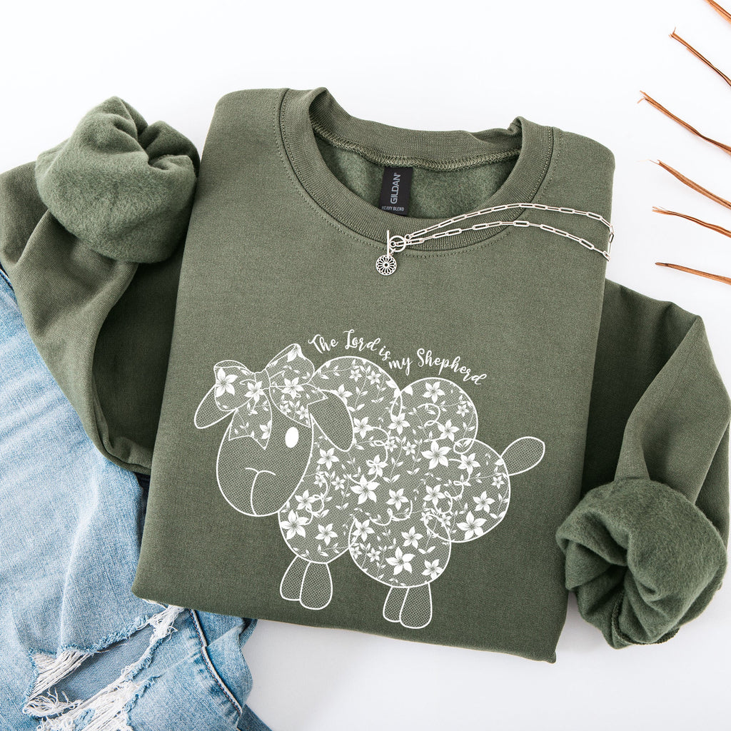 The Lord Is My Shepherd Faux Lace Sheep Christian Faith Religious Prayerful Sweatshirt