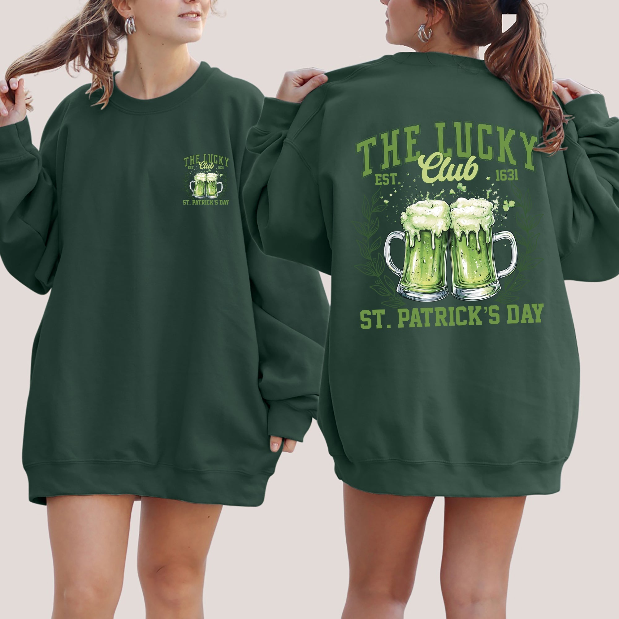 The Lucky Club Drinking Beer St Patrick's Day Shamrock Clover Leprechaun Sweatshirt