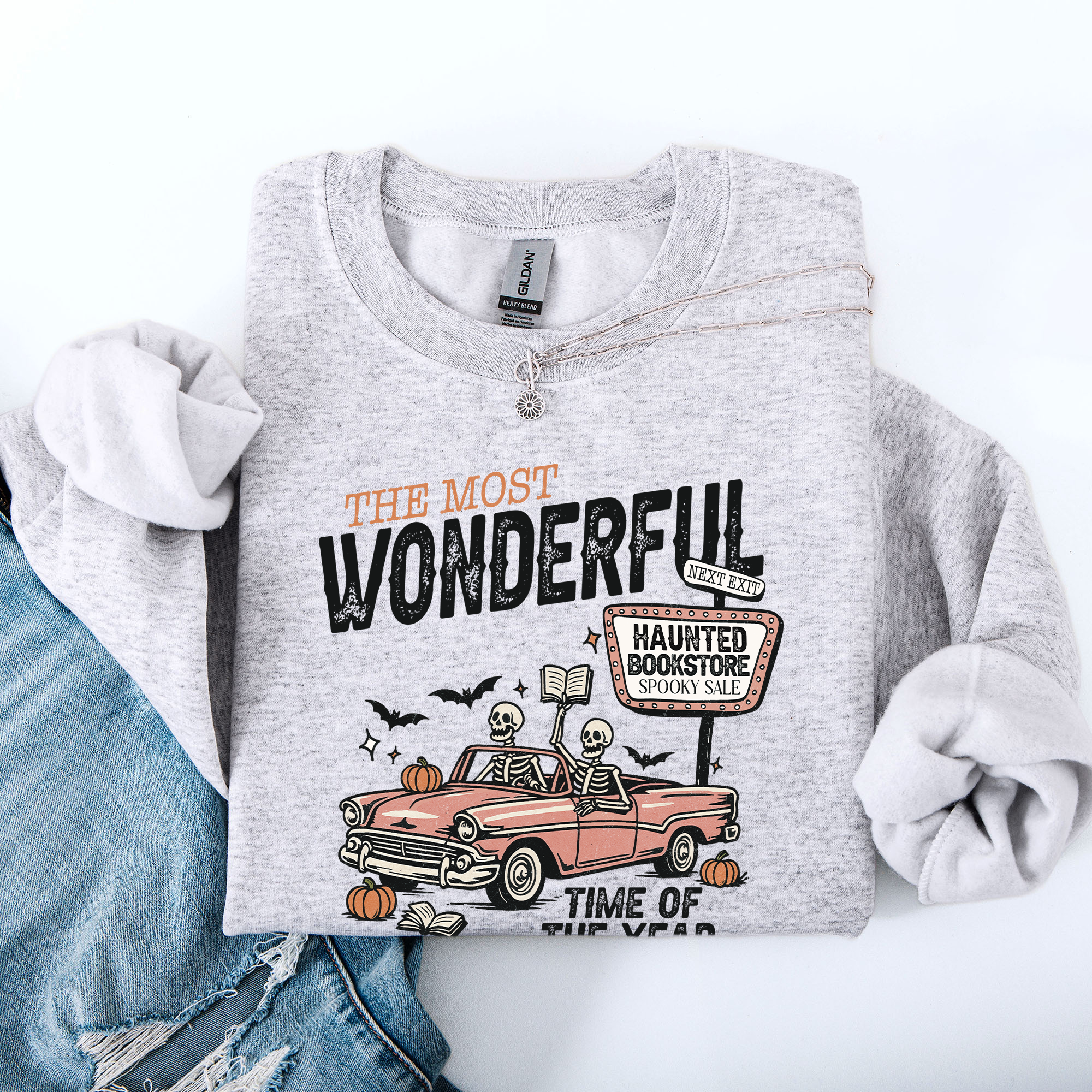 The Most Wonderful Time Of The Year Reading Skeleton Halloween Haunted Library Sweatshirt