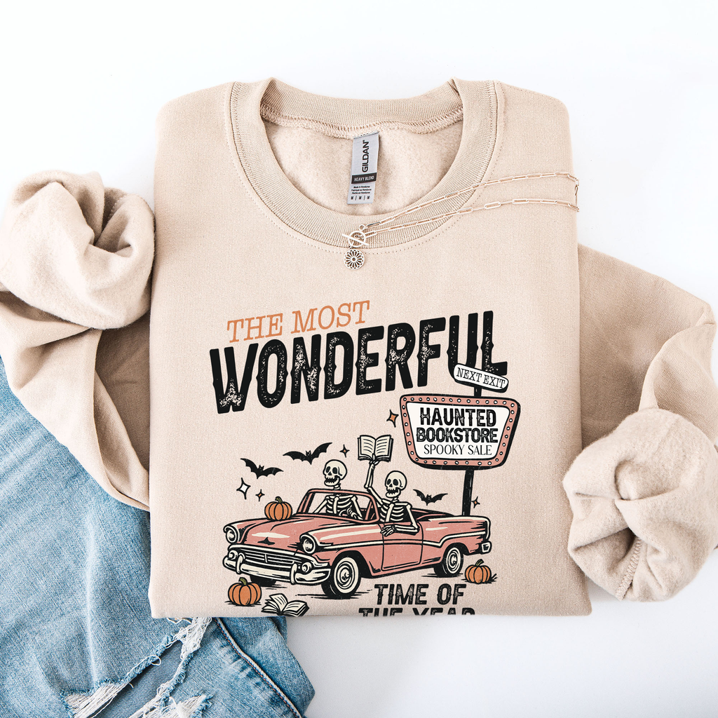 The Most Wonderful Time Of The Year Reading Skeleton Halloween Haunted Library Sweatshirt