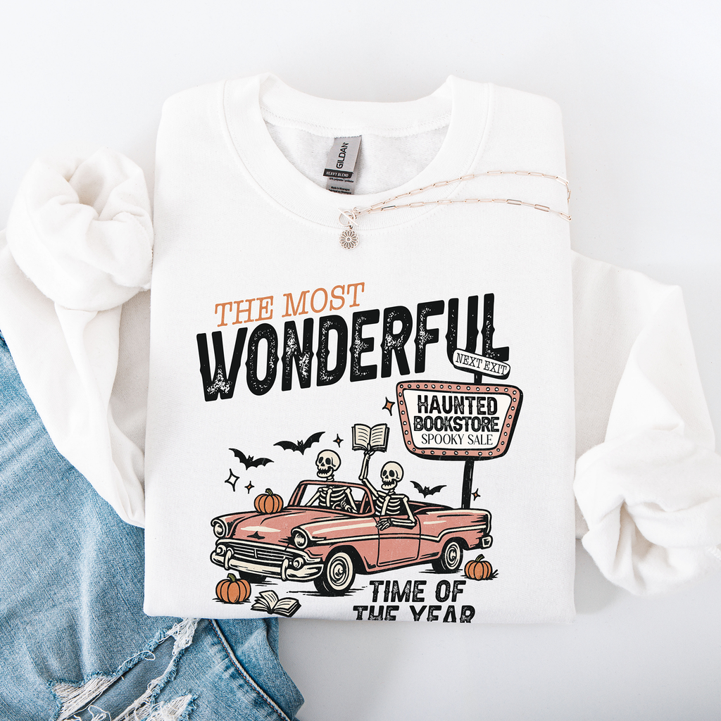 The Most Wonderful Time Of The Year Reading Skeleton Halloween Haunted Library Sweatshirt