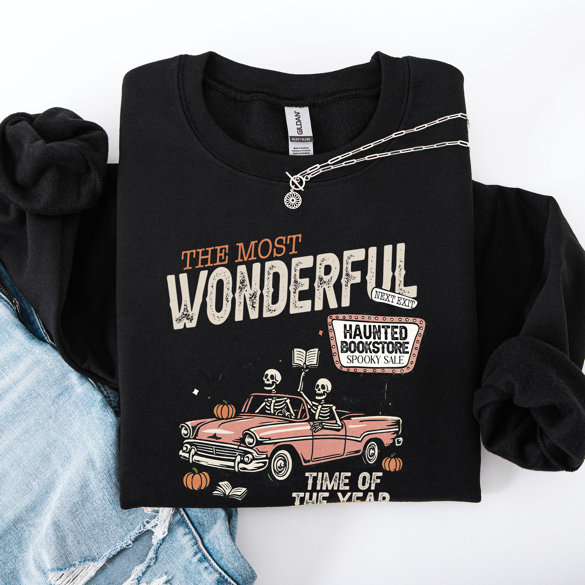 The Most Wonderful Time Of The Year Reading Skeleton Halloween Haunted Library Sweatshirt