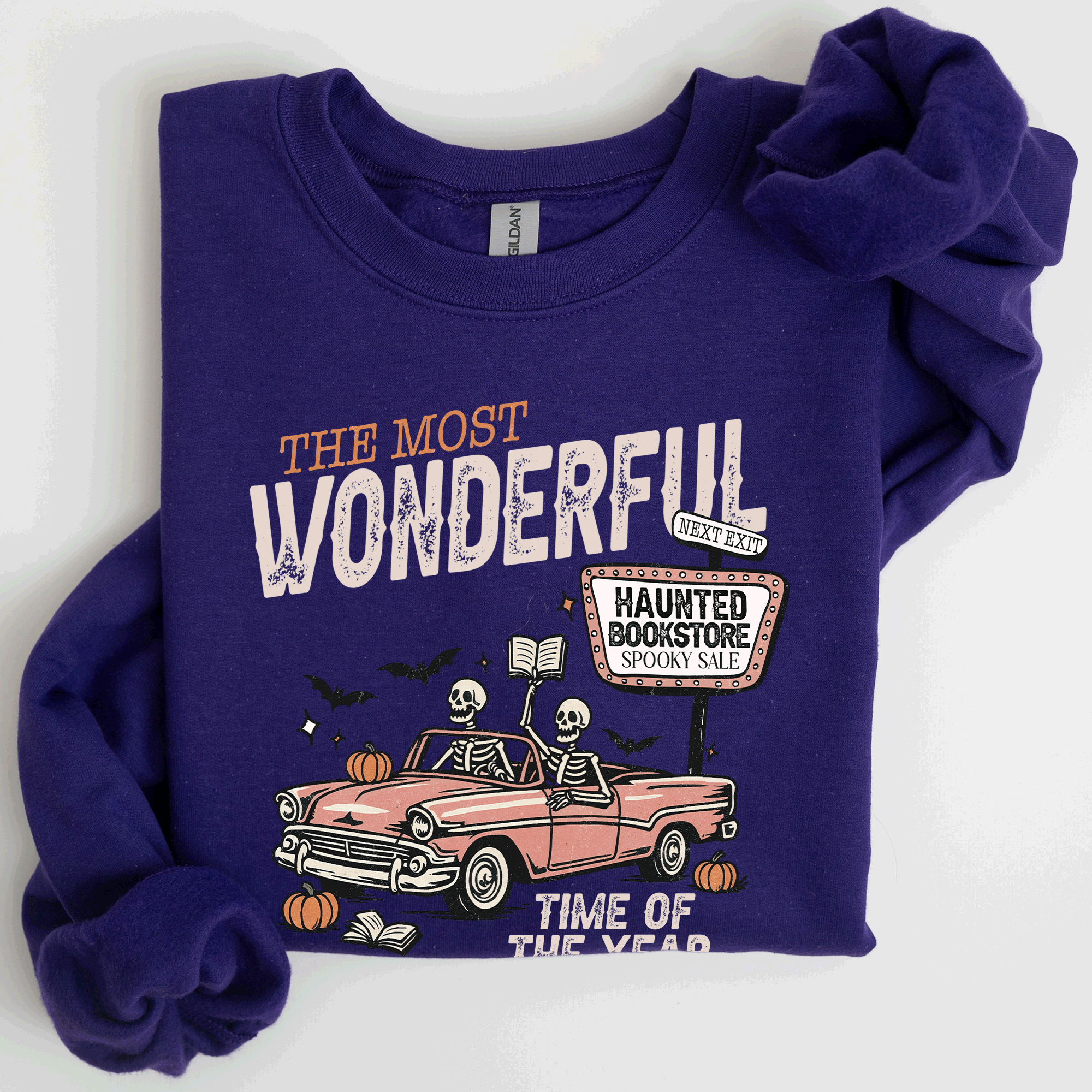 The Most Wonderful Time Of The Year Reading Skeleton Halloween Haunted Library Sweatshirt