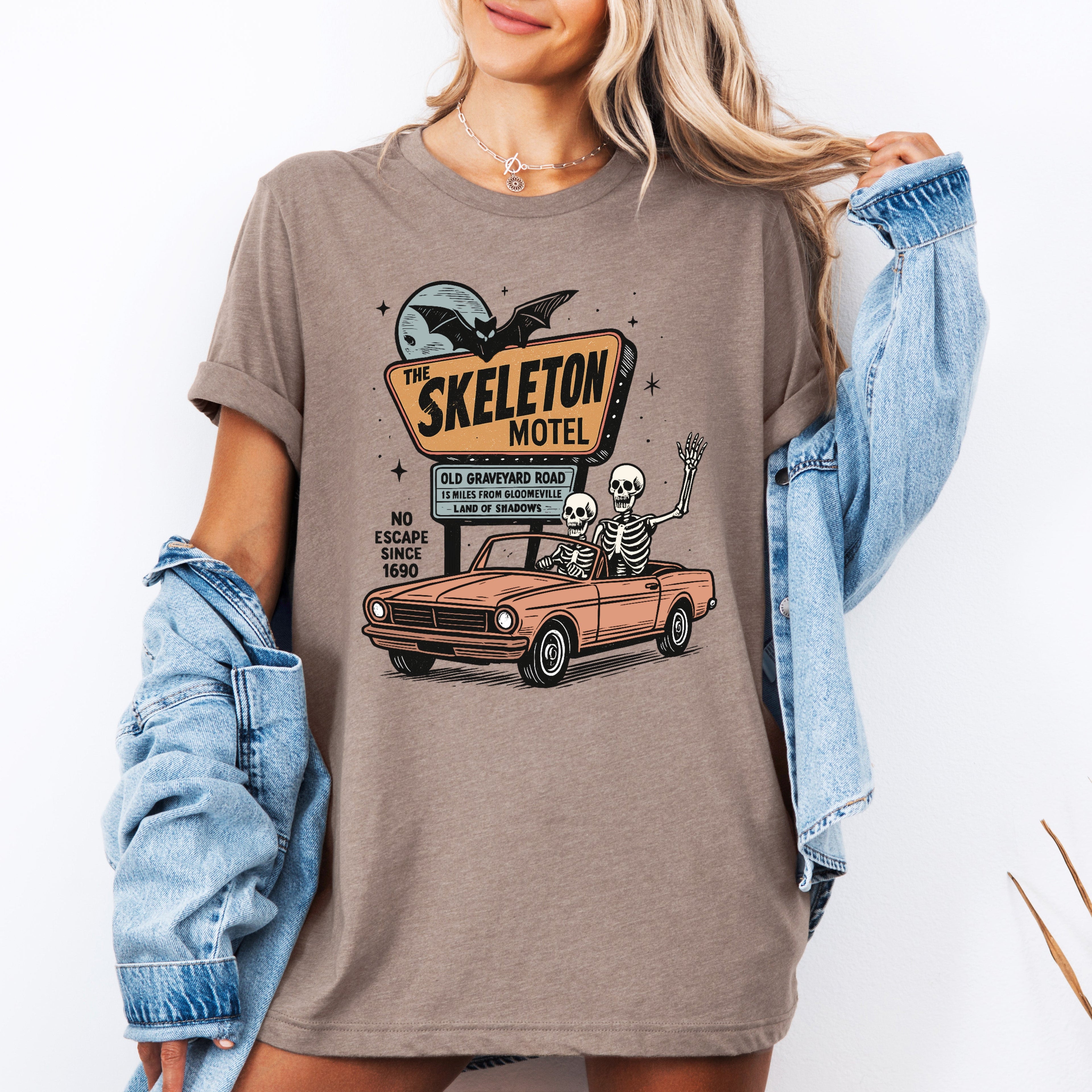 The Skeleton Motel Spooky Halloween Scene With Haunting Motel Vibes Limited Edition Collectible Print Graphic Tee