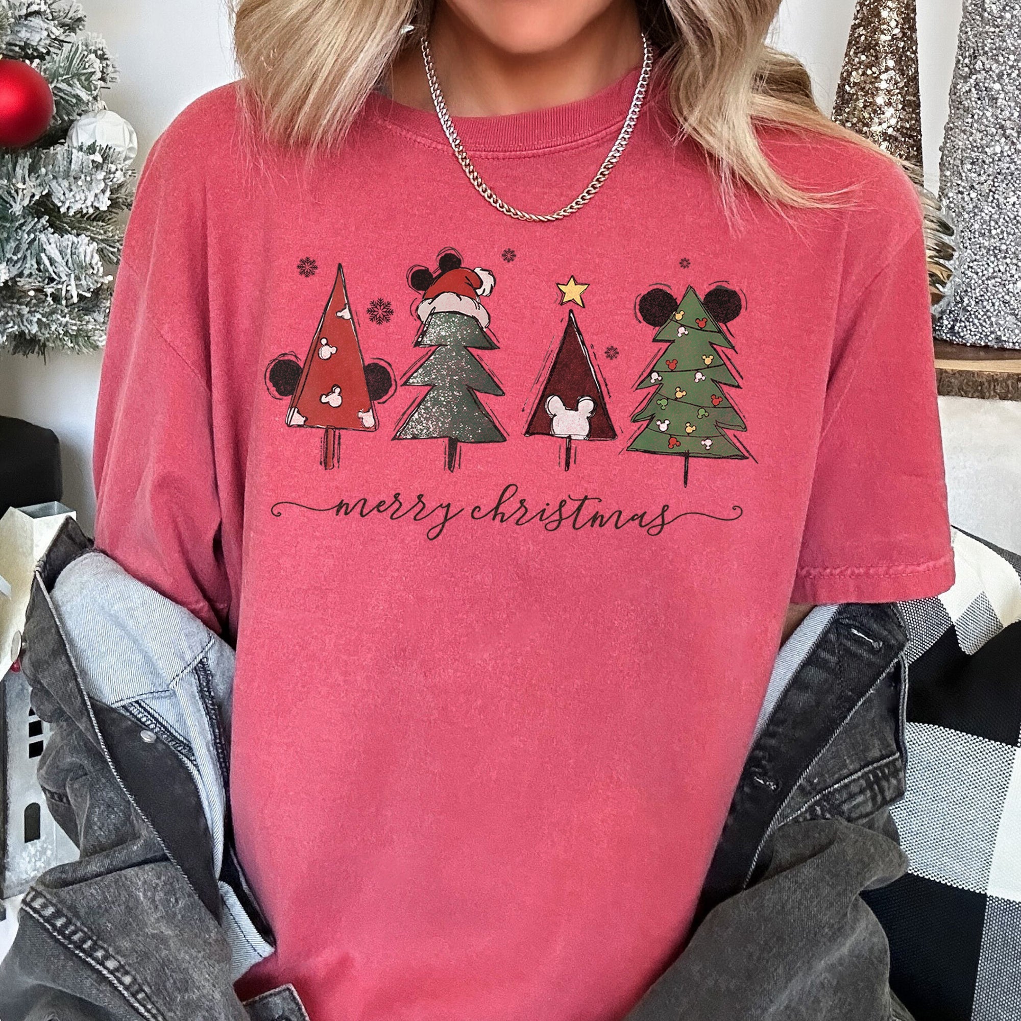 Theme Park Christmas Ears With Merry Christmas Trees And Mouse Comfort Colors Tee