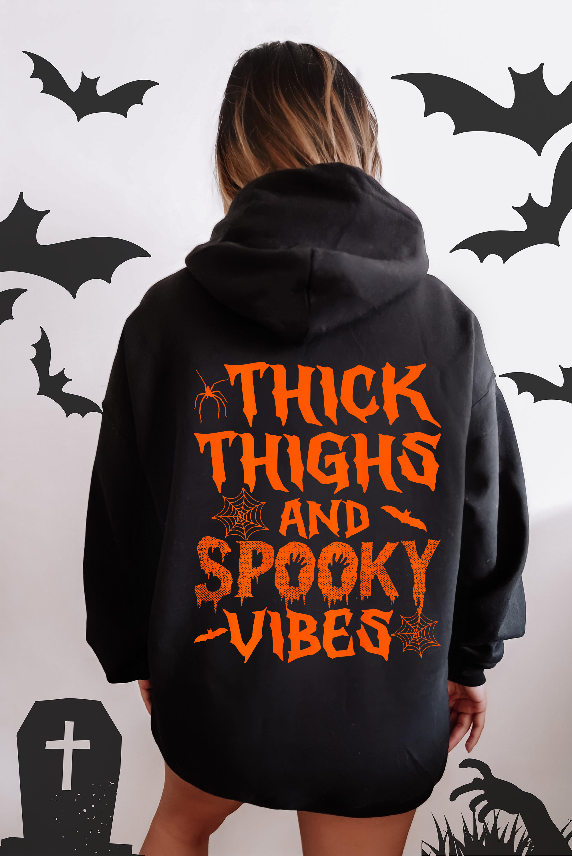 Reading Ghost Library Theme With Double Front And Back Print For Spooky Season Graphic Hoodie