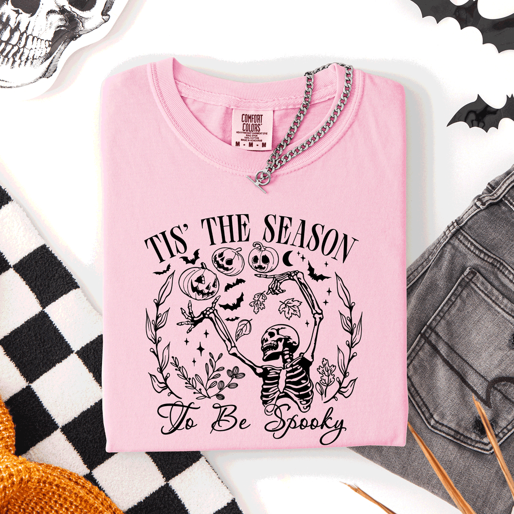 Tis The Season To Be Spooky Retro Classic Halloween Skeleton Edition Comfort Colors Tee