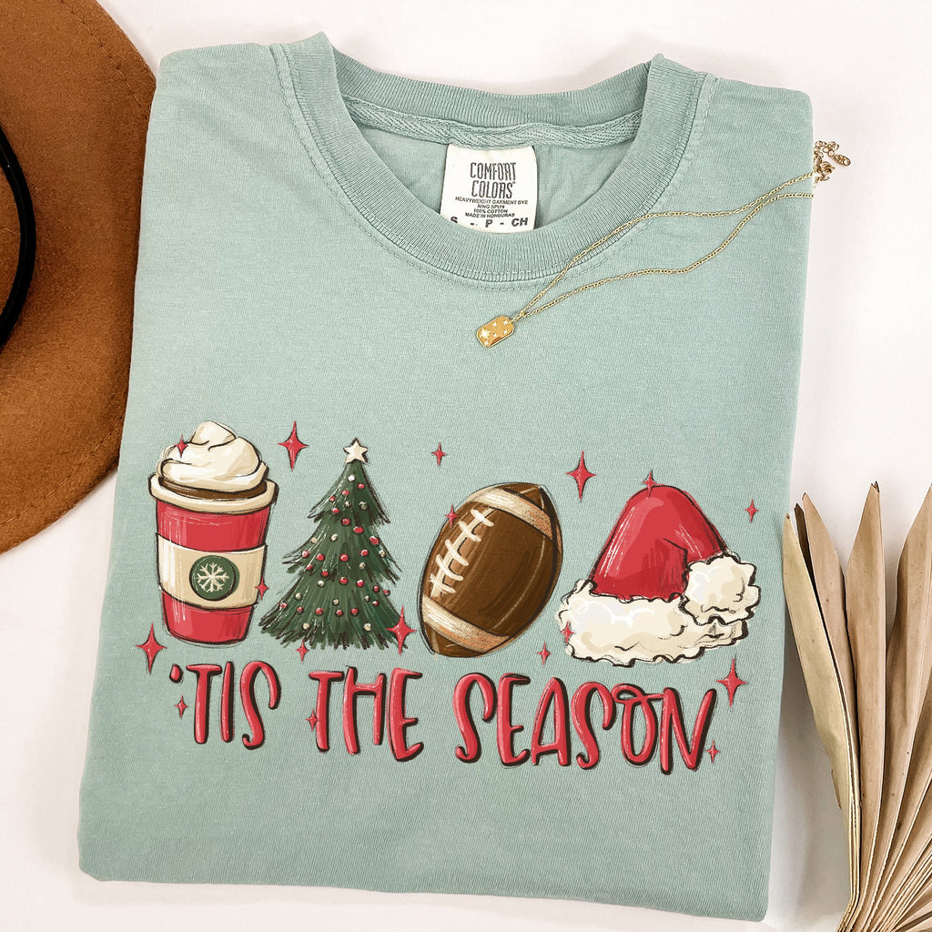 Tis The Season Christmas Football Santa Tree Coffee Winter Xmas Comfort Colors Tee