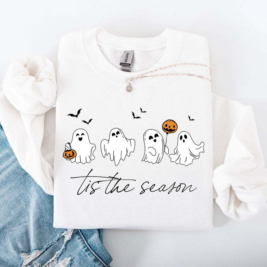 Tis The Season, Cute Ghosts Halloween Night Parade Of Friendly Phantoms In Cozy Autumn Glow Sweatshirt