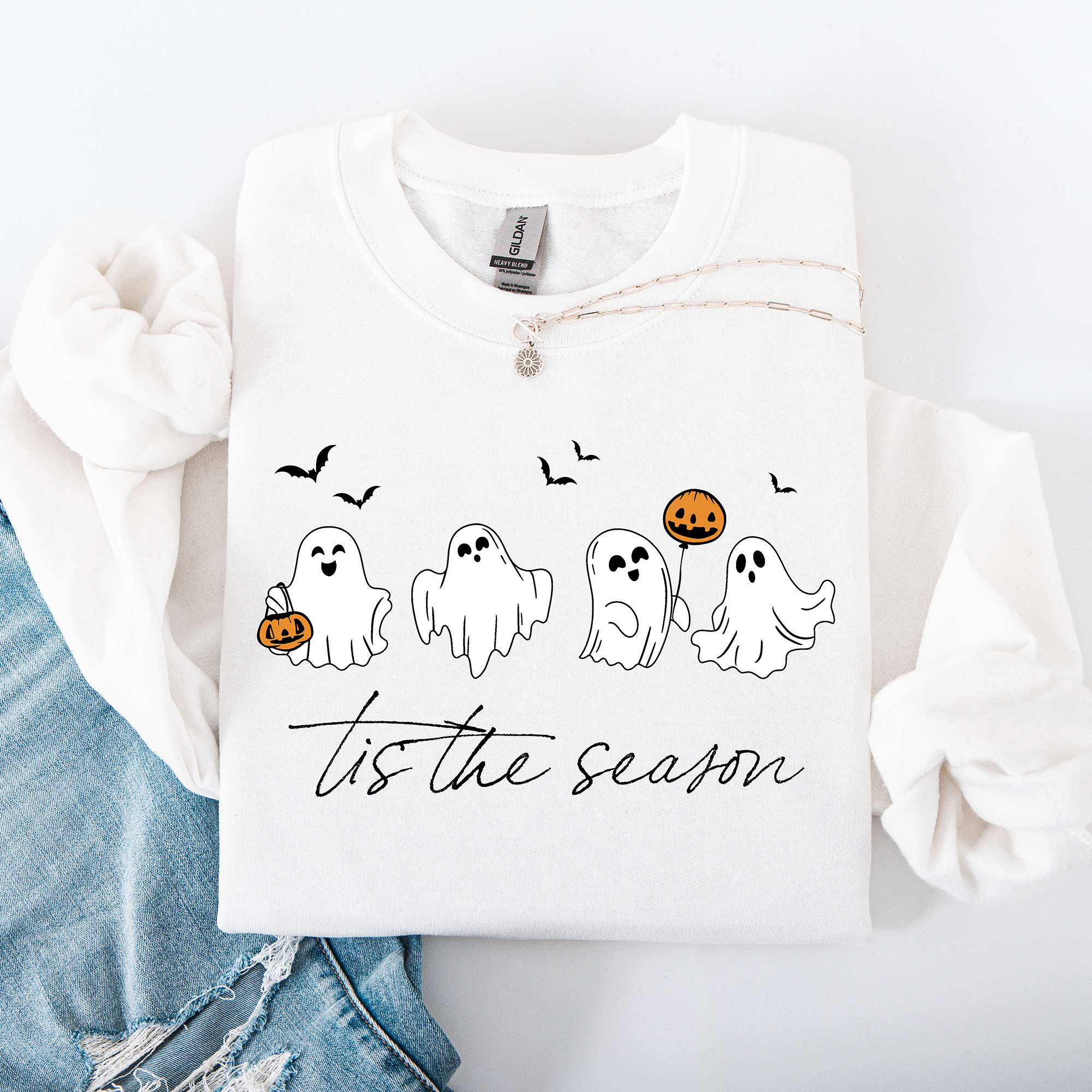 Tis The Season, Cute Ghosts Halloween Night Parade Of Friendly Phantoms In Cozy Autumn Glow Sweatshirt