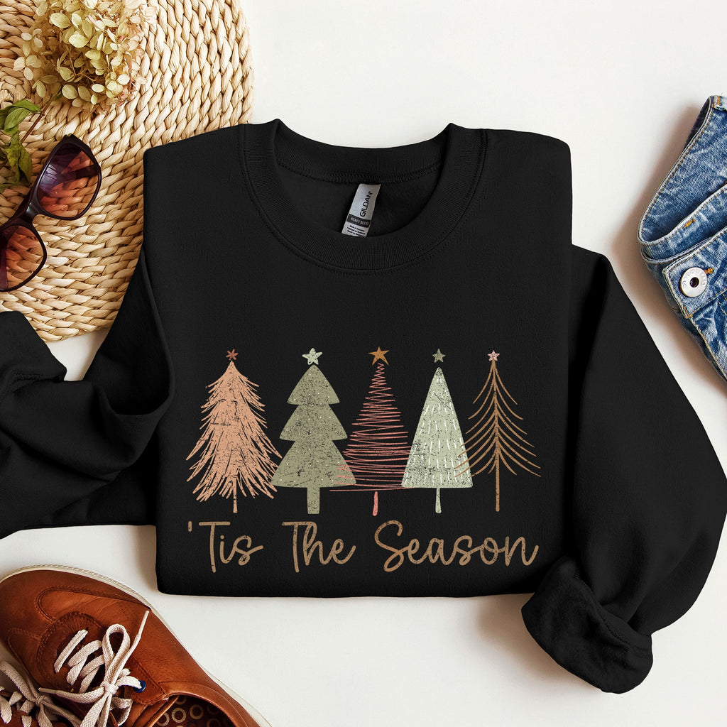 Tis The Season Doodle Christmas Trees Pastels Cozy Holiday Doodle Artwork Sweatshirt