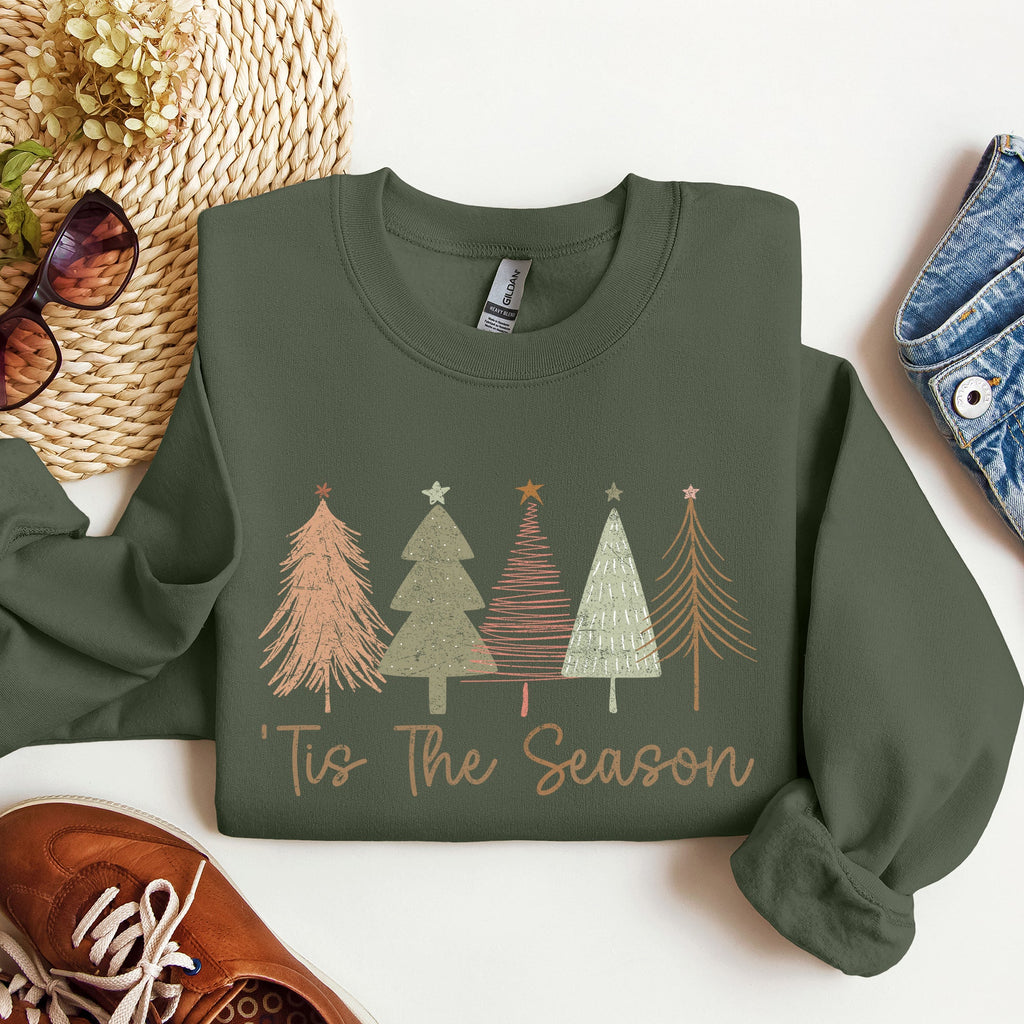 Tis The Season Doodle Christmas Trees Pastels Cozy Holiday Doodle Artwork Sweatshirt
