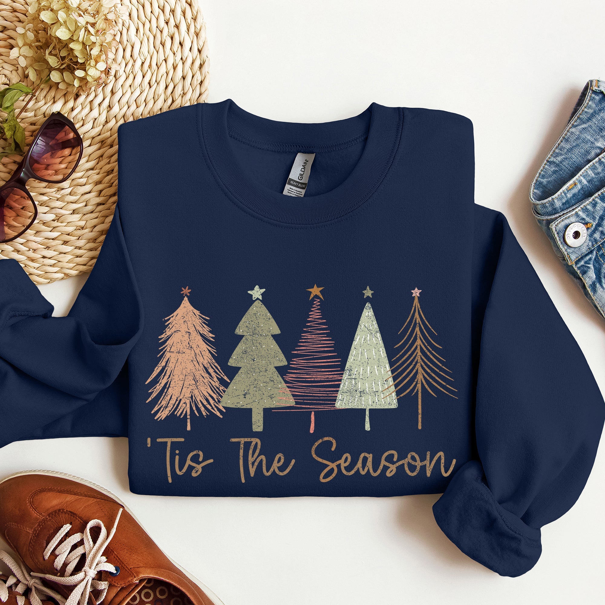 Tis The Season Doodle Christmas Trees Pastels Cozy Holiday Doodle Artwork Sweatshirt