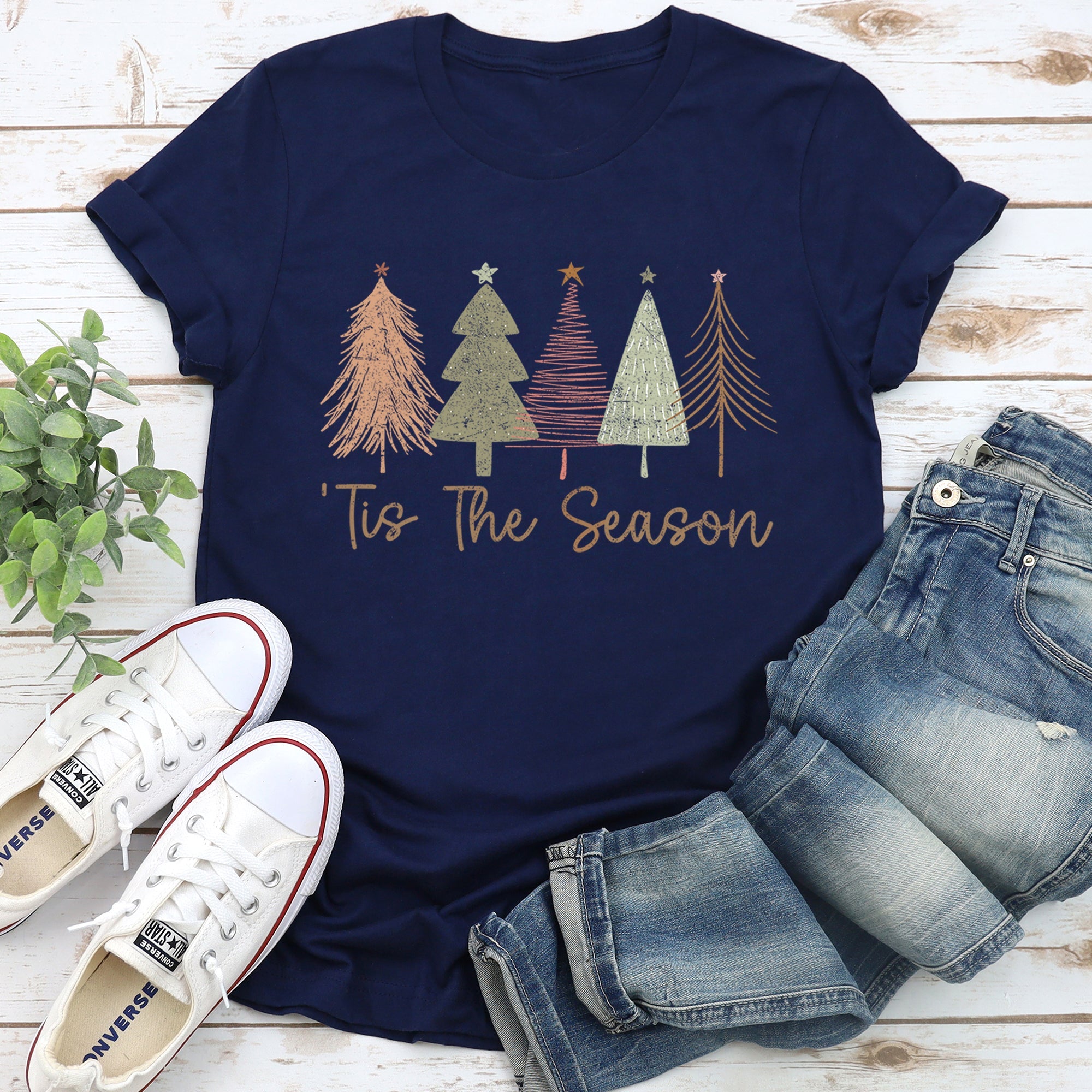 Tis The Season Doodle Christmas Trees Pastels Soft Comfy Winter Holiday Art Inspired By Cozy Moments Graphic Tee