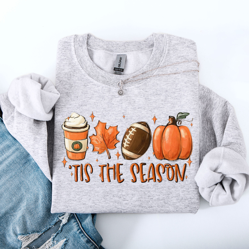 Tis The Season Football Game Day Pumpkin Coffee Autumn Fall Cozy Weather Sweatshirt