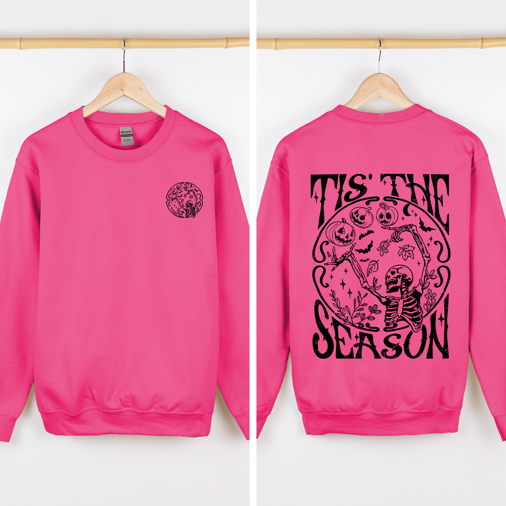Tis The Season Front And Back Spooky Skeleton Graphic Halloween Holiday Sweatshirt