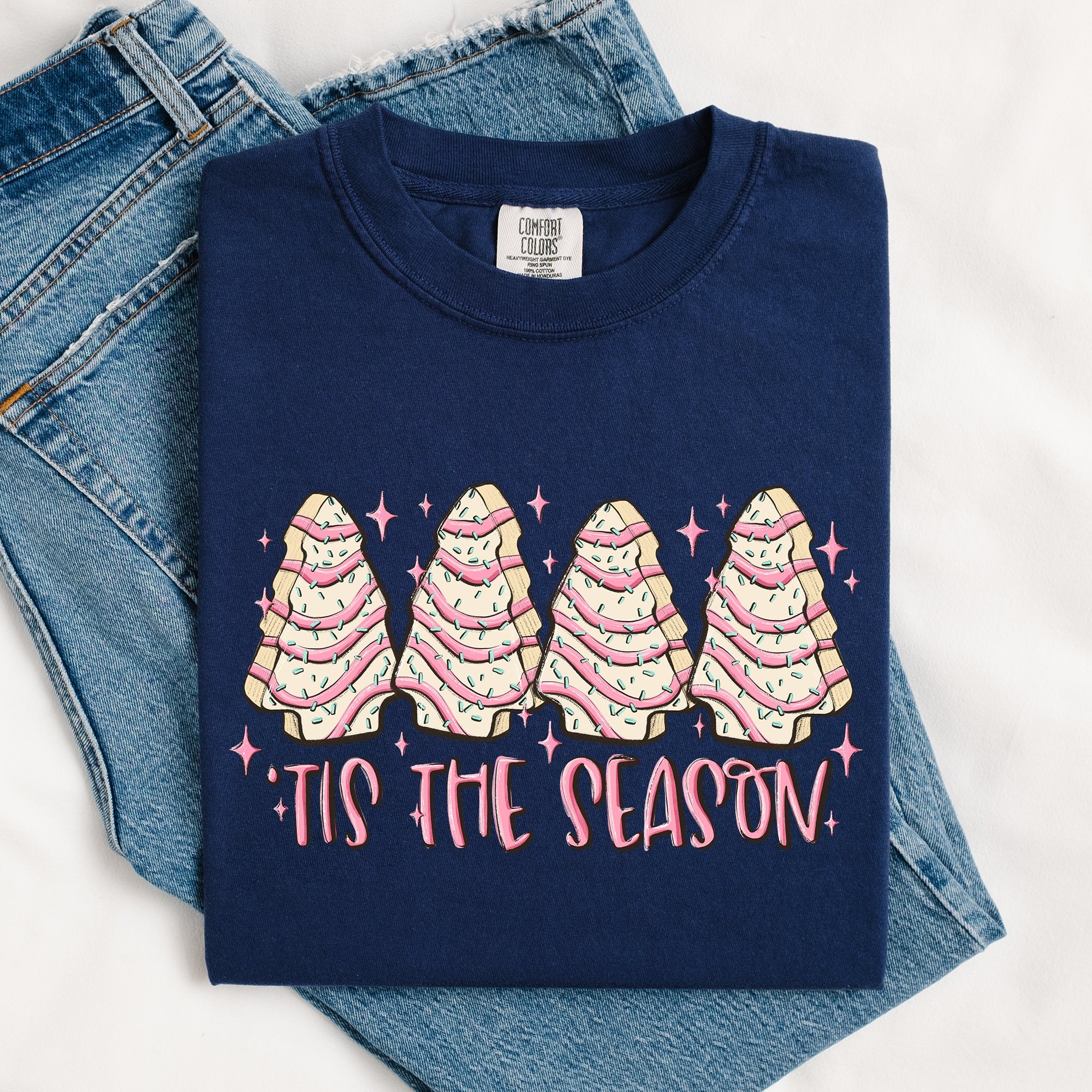 Tis The Season Pink Christmas Cakes Cute Treat Winter Santa Xmas Comfort Colors Tee