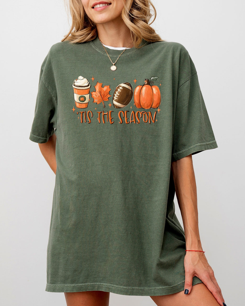 Tis The Season Pumpkin Spice Latte Football Leaves Coffee Autumn Fall Comfort Colors Tee