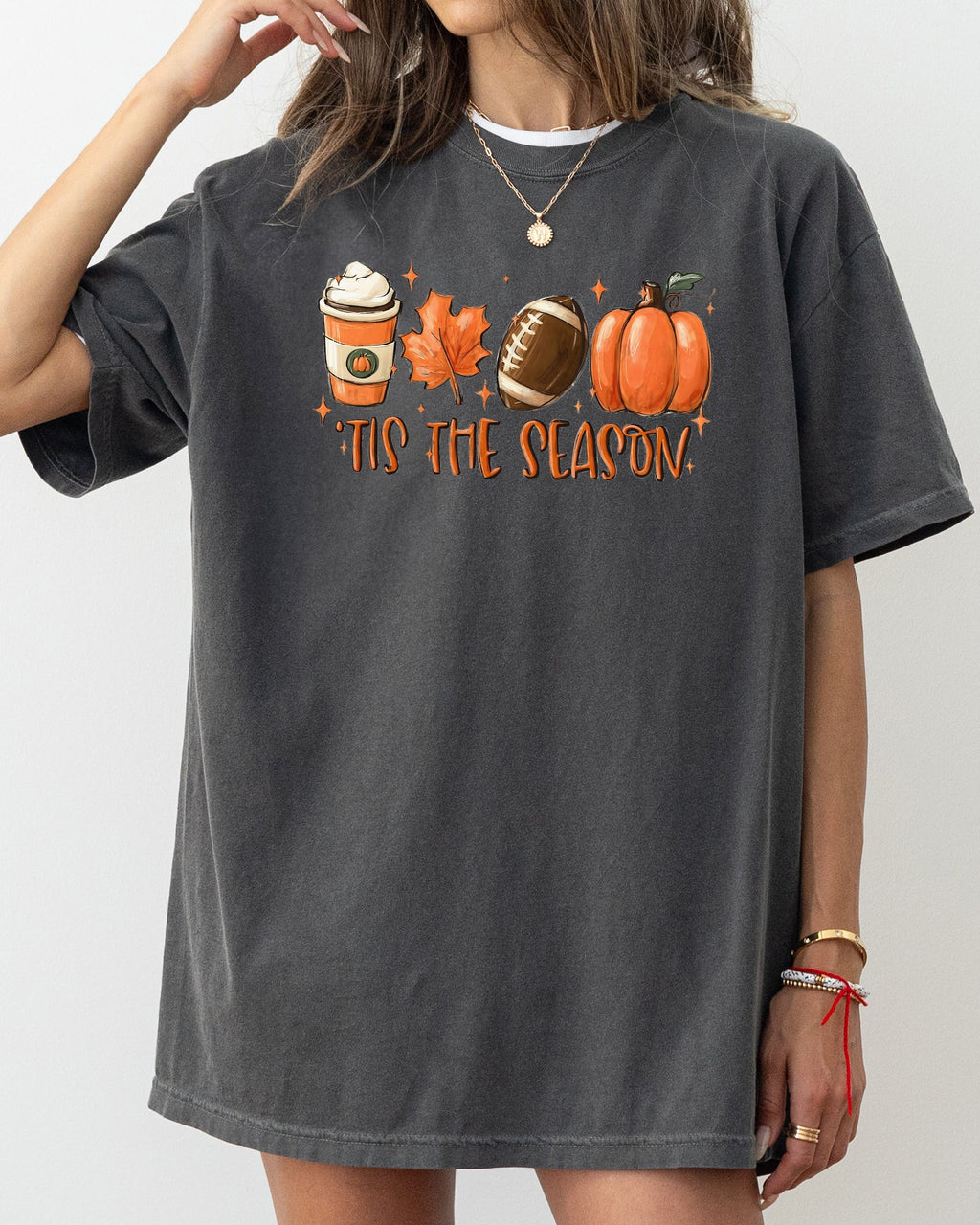 Tis The Season Pumpkin Spice Latte Football Leaves Coffee Autumn Fall Comfort Colors Tee