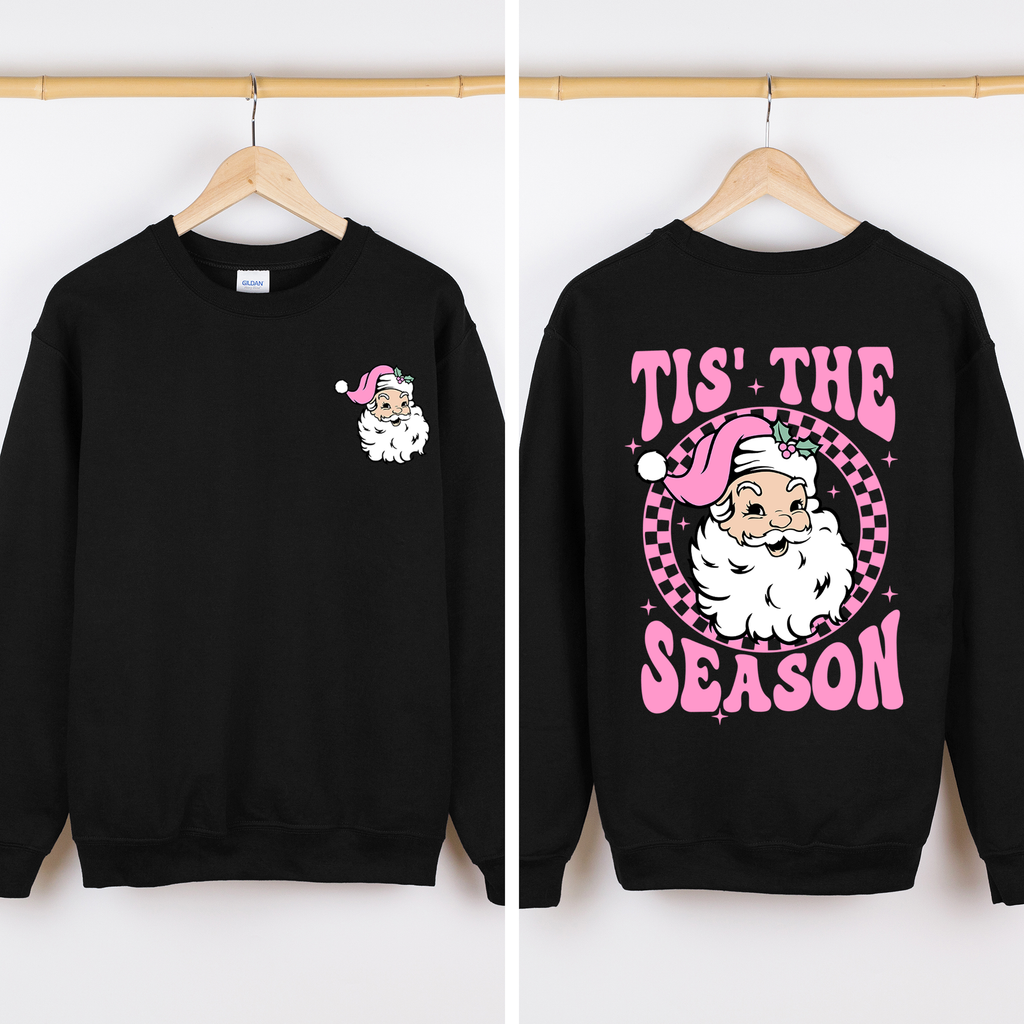 Tis The Season Retro Santa Checkered Front And Back Graphic Vintage Holiday Sweatshirt