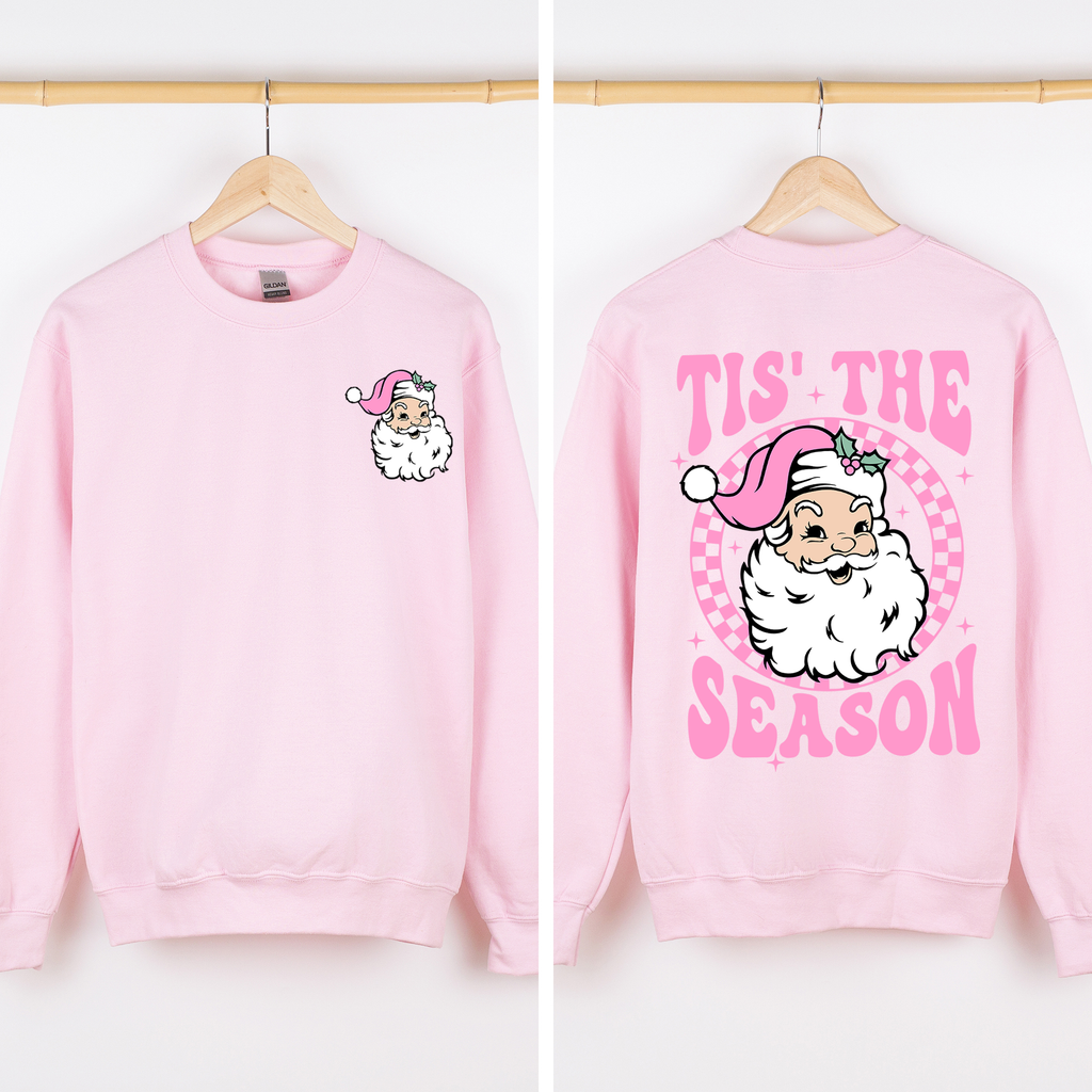Tis The Season Retro Santa Checkered Front And Back Graphic Vintage Holiday Sweatshirt