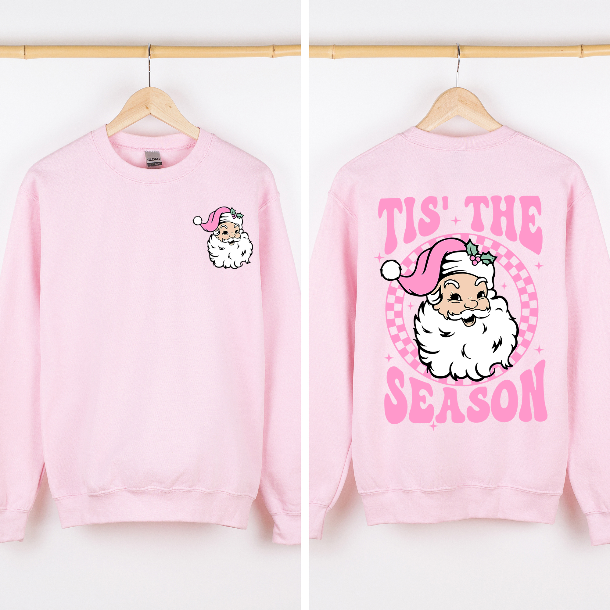 Tis The Season Retro Santa Checkered Front And Back Graphic Vintage Holiday Sweatshirt