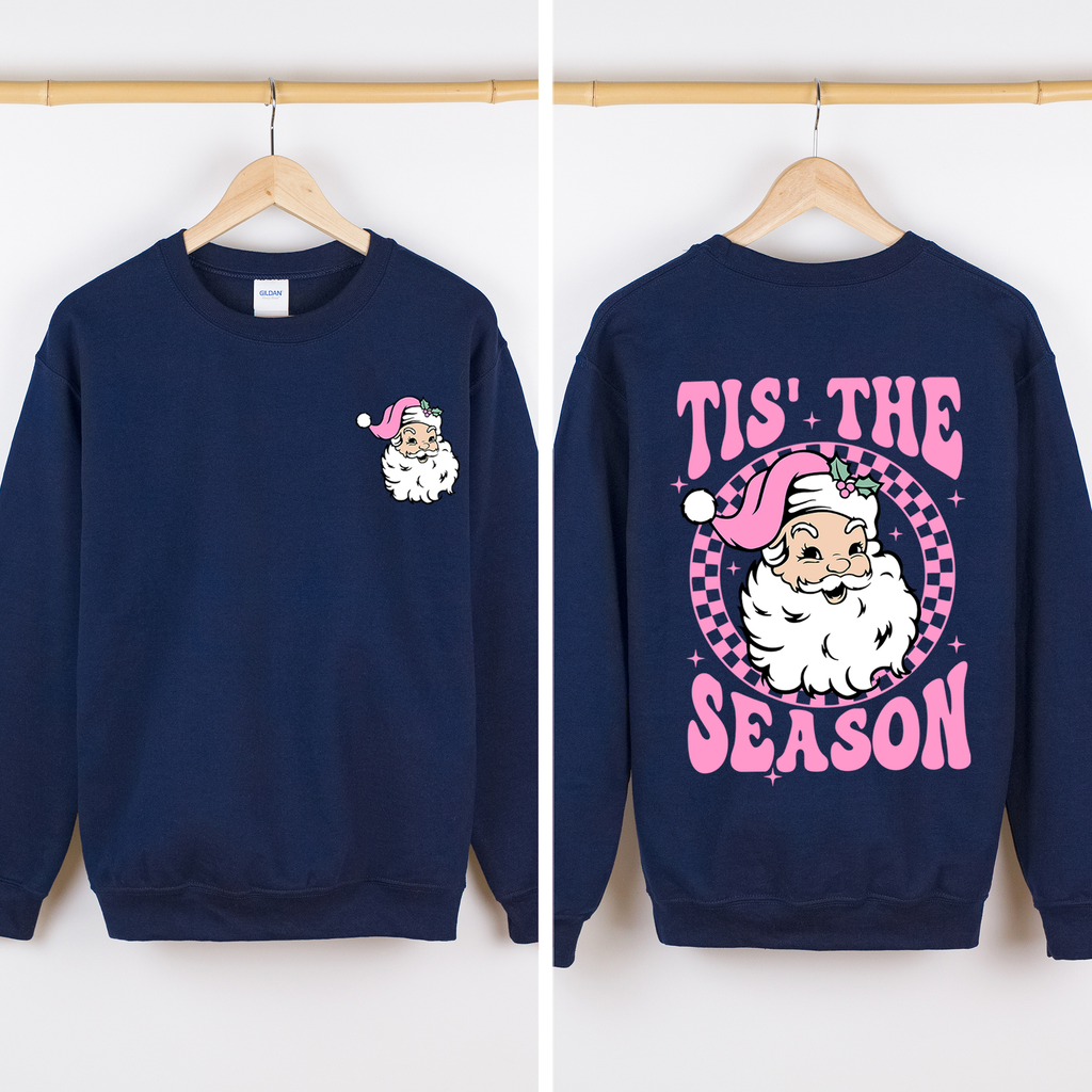 Tis The Season Retro Santa Checkered Front And Back Graphic Vintage Holiday Sweatshirt