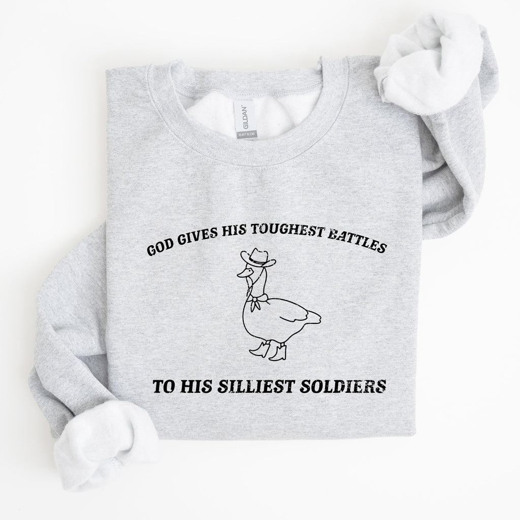 Toughest Battles Silliest Soldier Goose Meme Aesthetic Humor Premium Cotton Sweatshirt