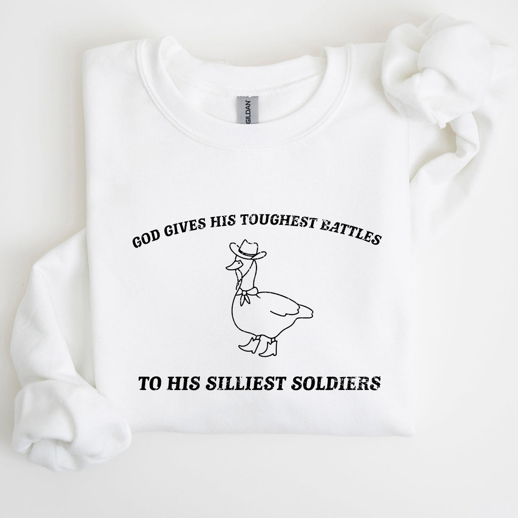 Toughest Battles Silliest Soldier Goose Meme Aesthetic Humor Premium Cotton Sweatshirt