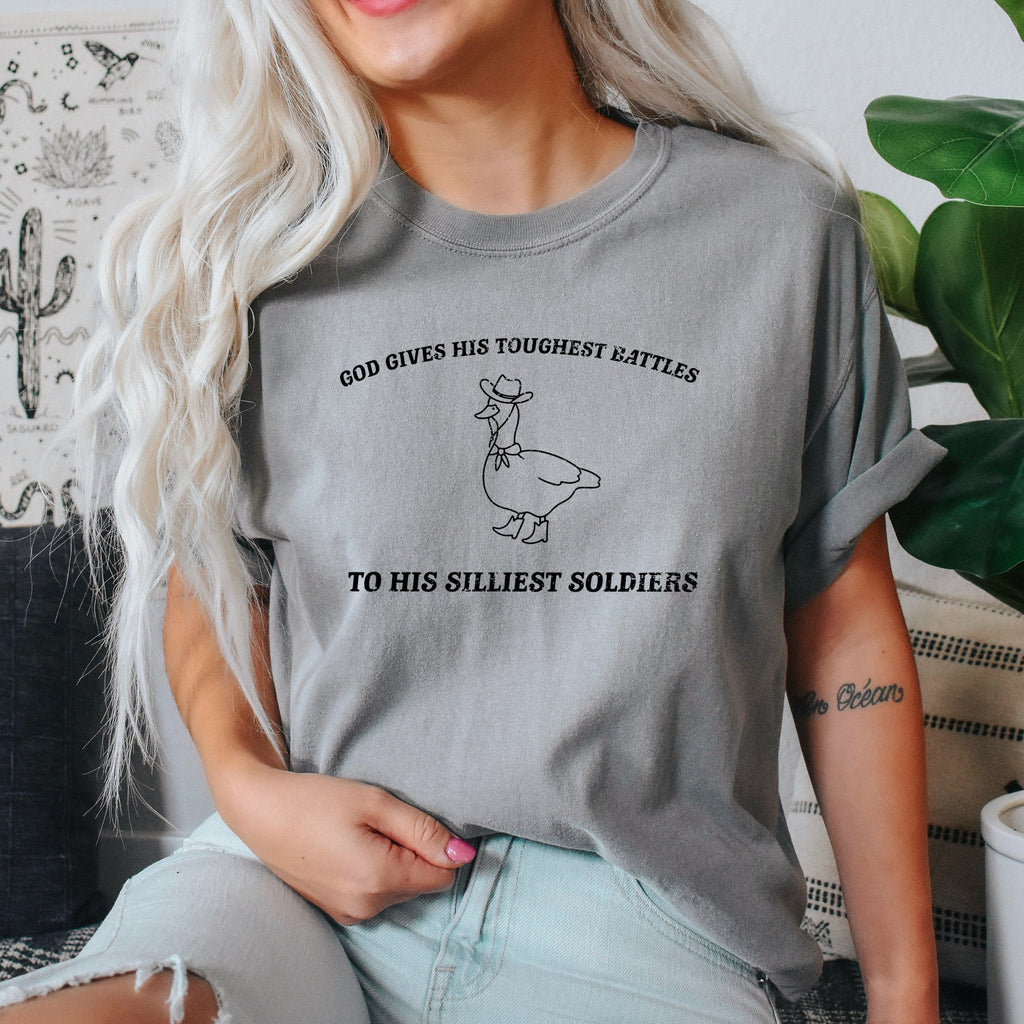 Toughest Battles, Silliest Soldier, Goose Meme Edition Graphic Comfort Colors Tee