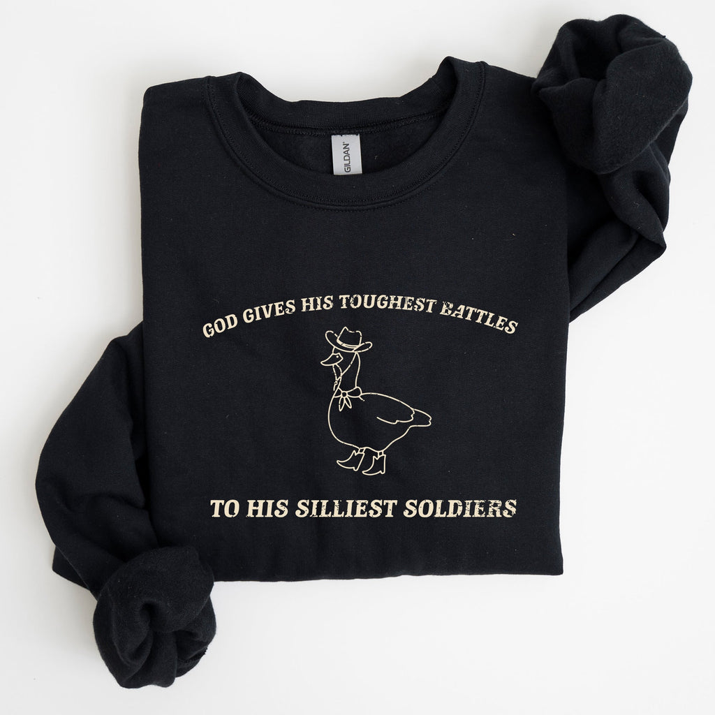 Toughest Battles Silliest Soldier Goose Meme Aesthetic Humor Premium Cotton Sweatshirt