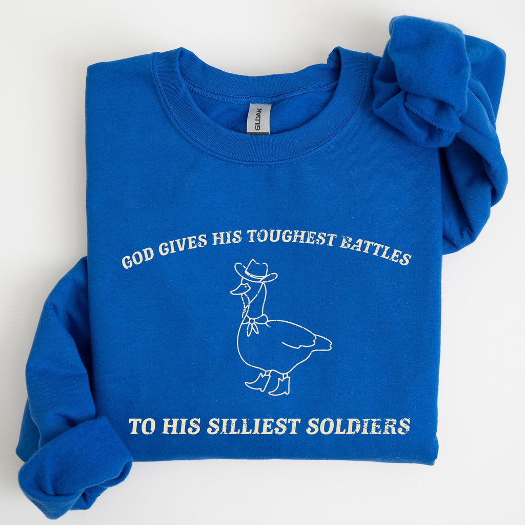 Toughest Battles Silliest Soldier Goose Meme Aesthetic Humor Premium Cotton Sweatshirt