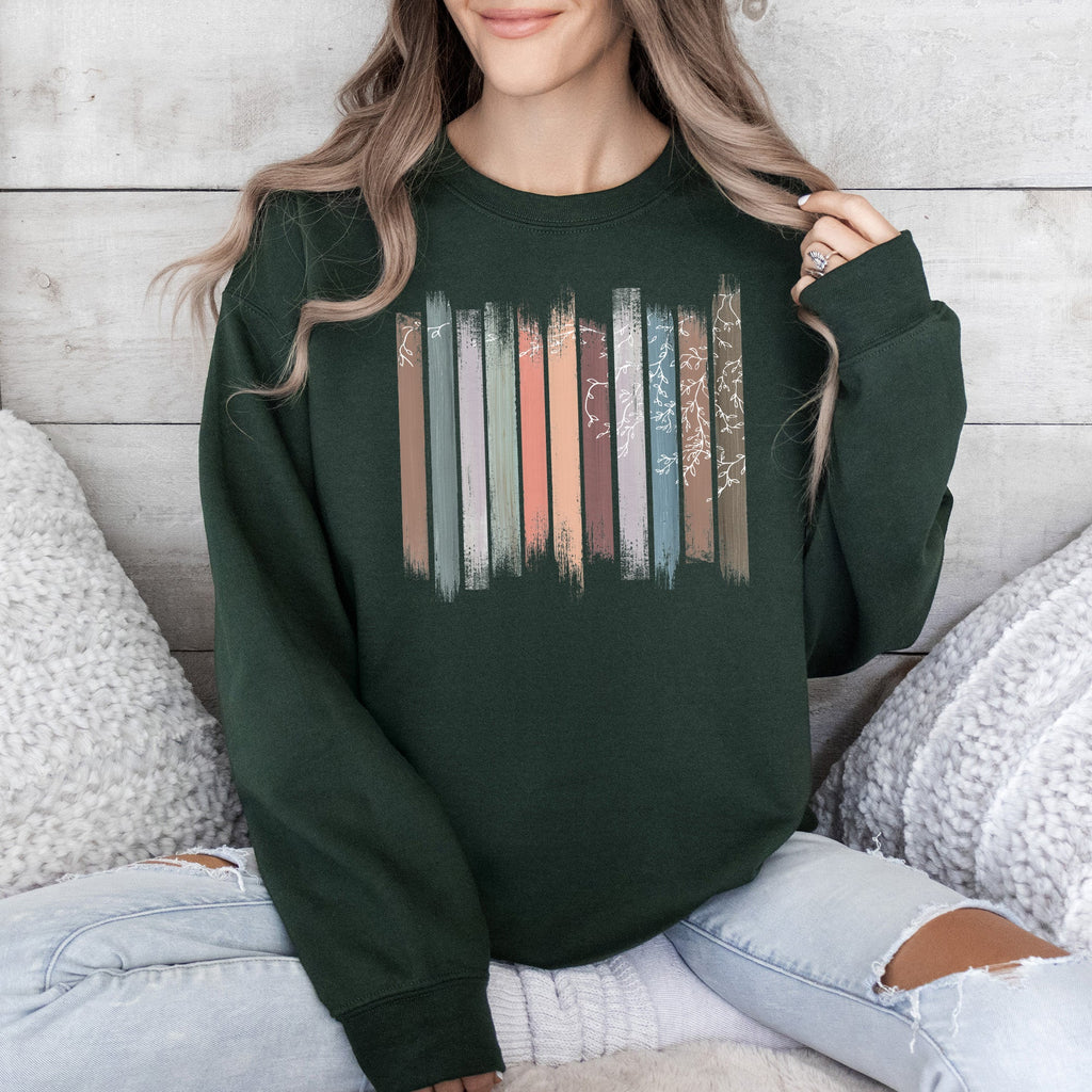 Trailing Vines, Nature, Botanical Stripes Inspired Foliage Pattern Cozy Fleece Sweatshirt