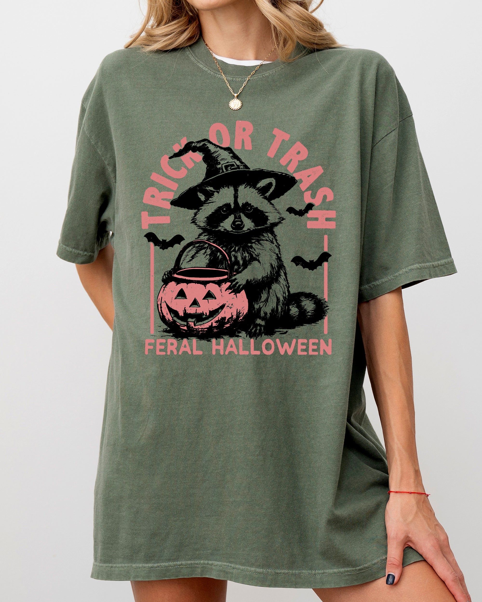 Trick Or Trash Feral Halloween Raccoon Trick Or Treat Witch Meme Edition Collection Comfort Colors Tee