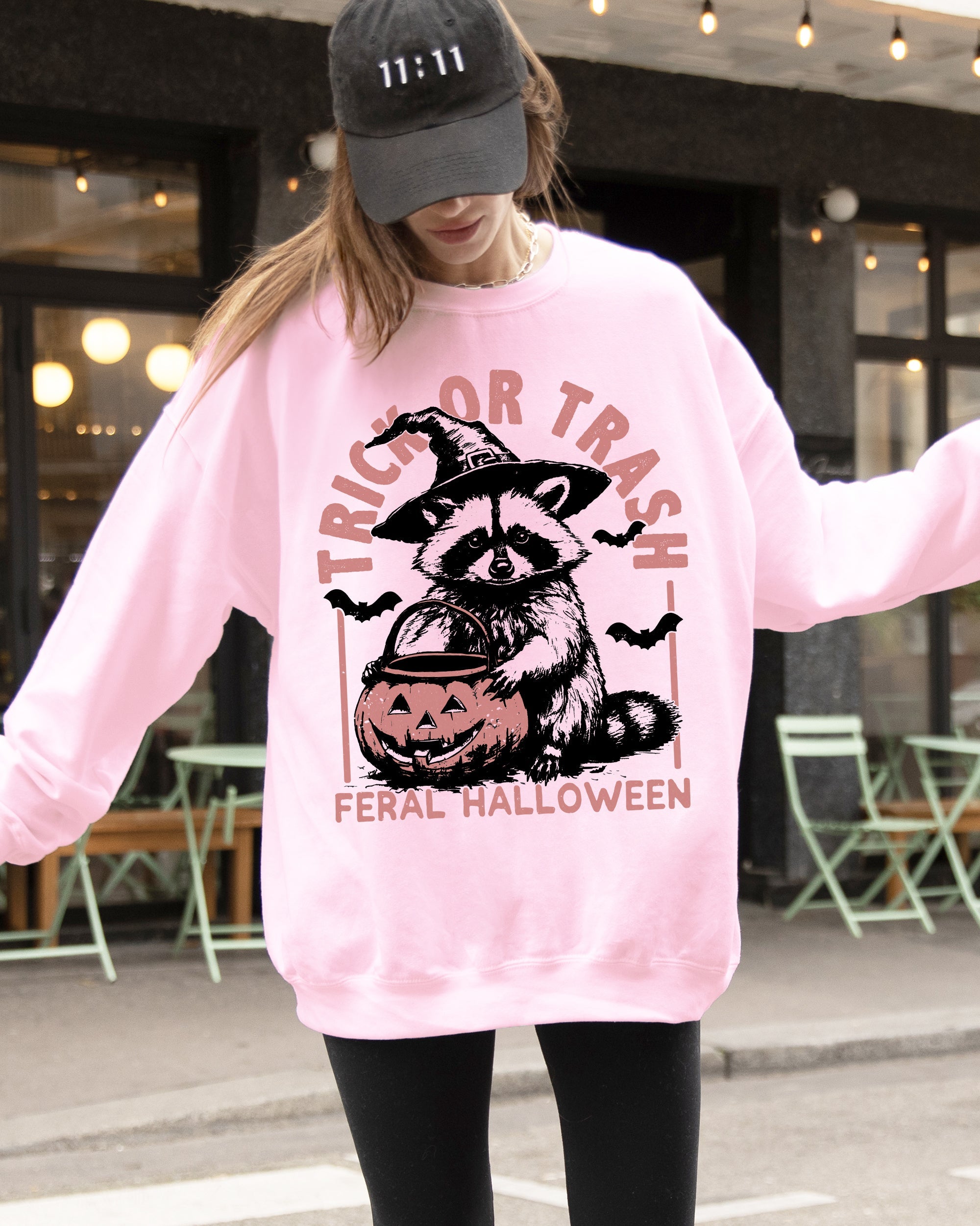 Trick Or Trash Feral Halloween Raccoon Trick Or Treat Meme Witch Costume Sweatshirt