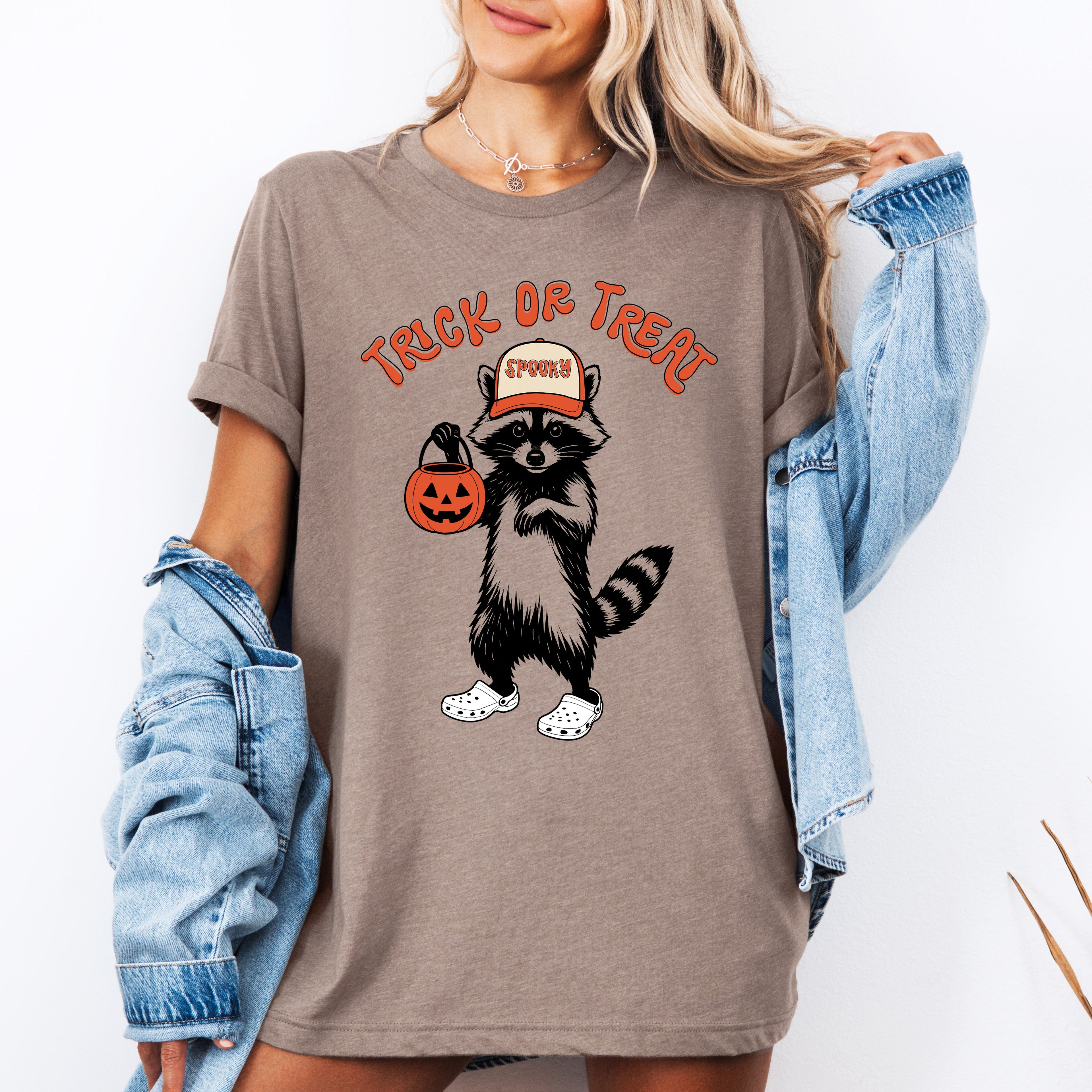 Trick Or Treat, Feral Raccoon Halloween Mischief Edition Spooky Nighttime Vibes Graphic Tee
