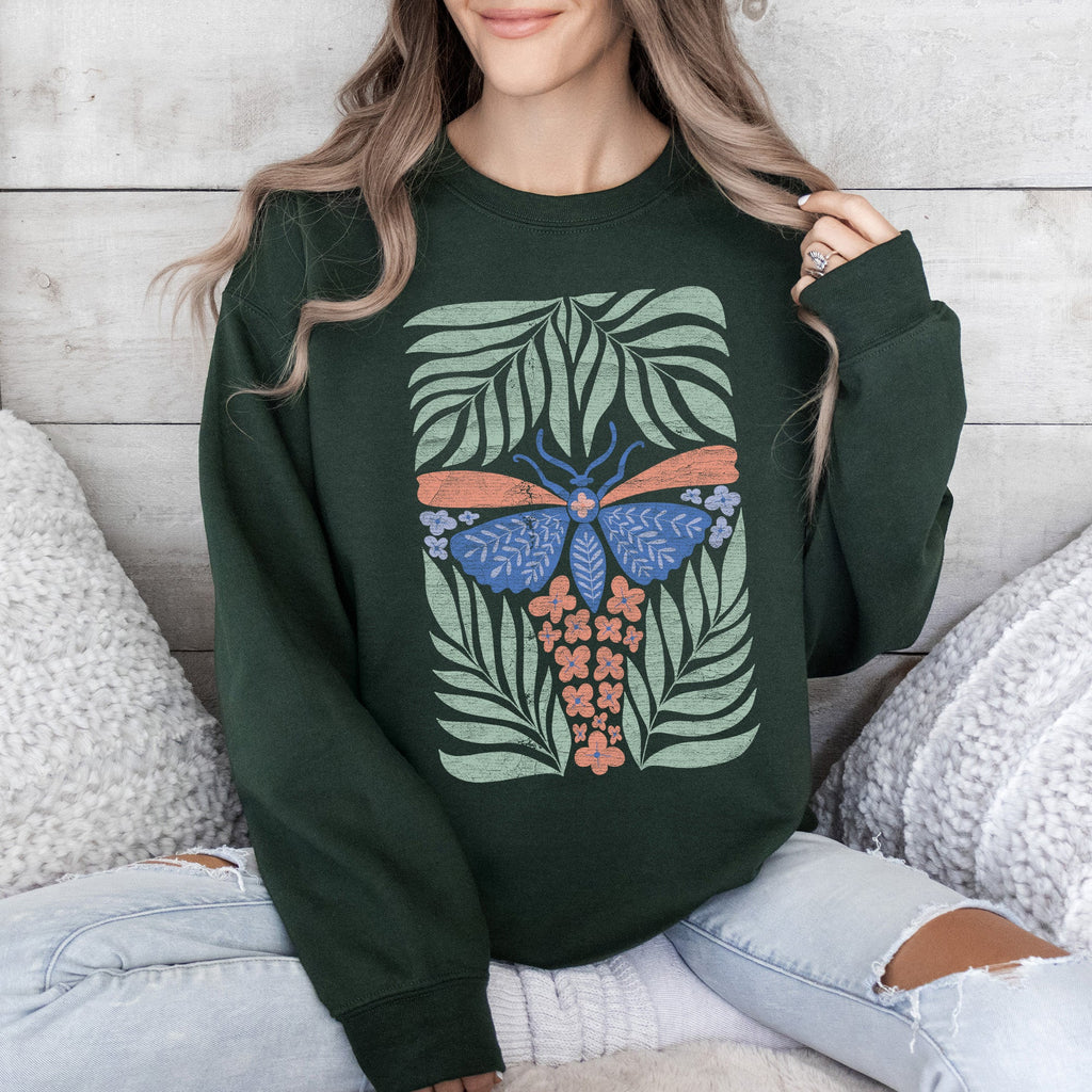 Timeless Tropical Butterfly and Palm Boho Print Design for Cozy All-Season Sweatshirt
