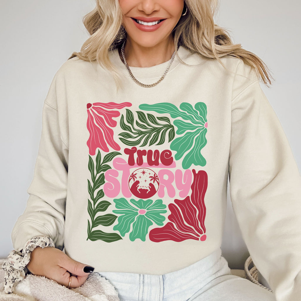 True Story Floral Christian Nativity Christmas Religious Inspired Graphic Sweatshirt