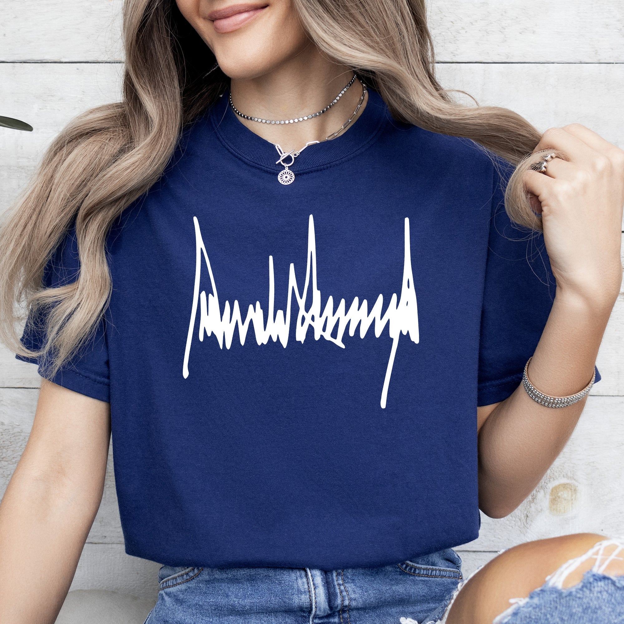 Trump Signature Patriotic USA Flag Emblem Fourth Of July Theme Comfort Colors Tee